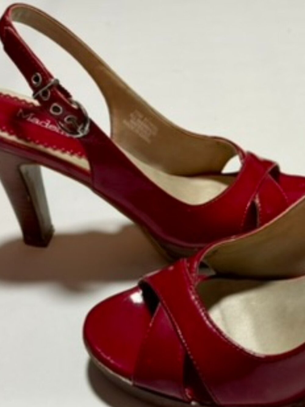 Madeline Red Patent Slingback Peep‑Toe Heels 7.5 | Platform Dress Shoes